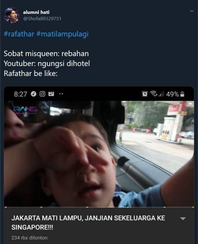 Komentar lucu netizen saat Rafathar ngungsi ke Singapore karena Mati lampu 